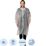 Халат н/с процед, рук.рез, 4кн, XL(52-54), пл 20, бел, Комус, 10шт/уп