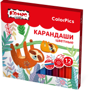 Карандаши цветные 12 цв/наб 6-гран №1School ColorPics короткие, 88 мм
